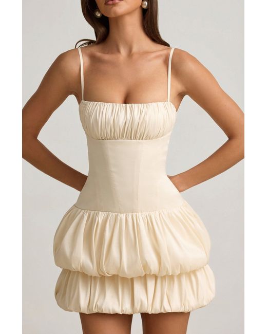Oh Polly White Satin Bubble Hem Corset Mini Dress