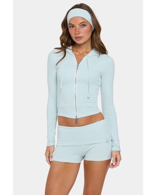 BO+TEE Green Ribbed Jersey Cropped Hoodie