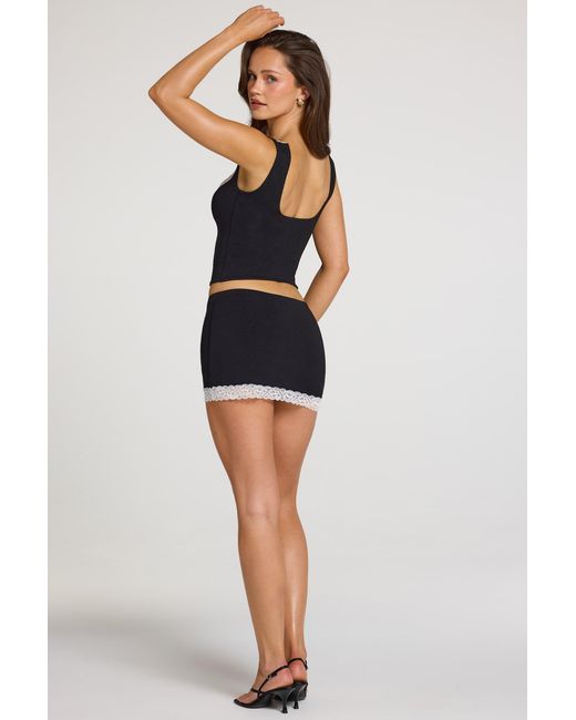 Oh Polly Black Modal Lace-Trim Low-Rise Skort