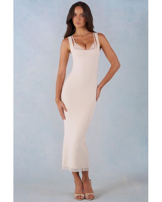 Oh Polly White Modal Lace-Trim Midaxi Dress