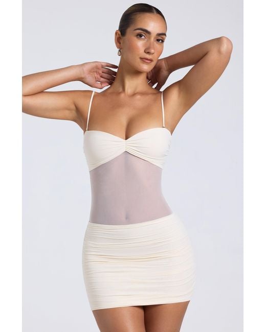 Oh Polly White Sheer Panelled Ruched Mini Dress