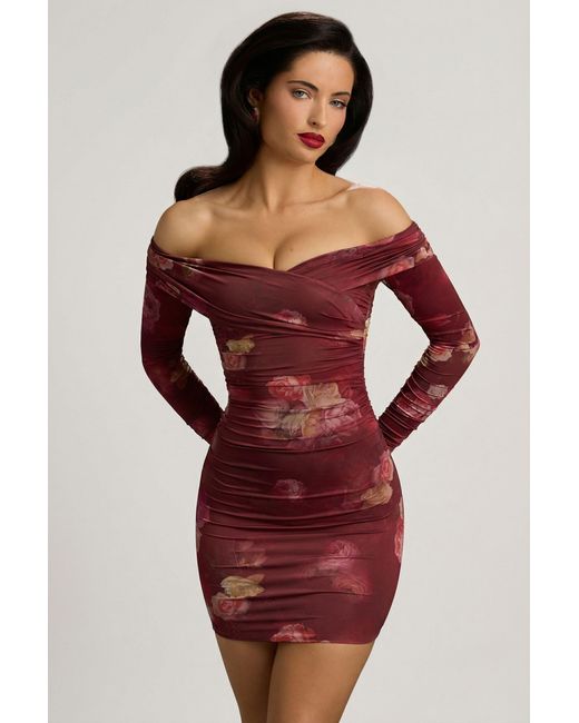 Oh Polly Multicolor Off-Shoulder Ruched Bodycon Mini Dress