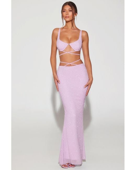 Oh Polly Purple Embellished Strappy Maxi Skirt