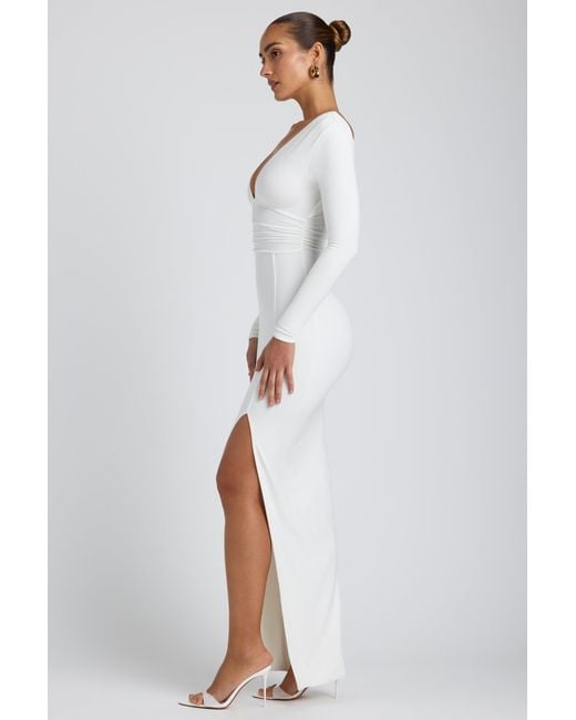 Oh Polly White Modal Plunge Neck Long Sleeve Maxi Dress