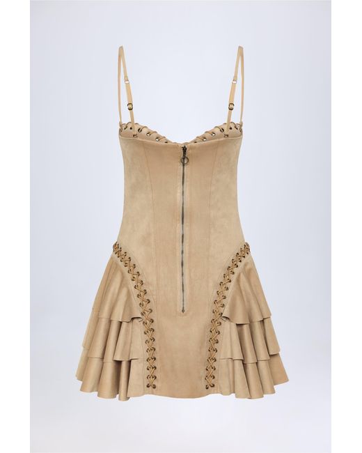Oh Polly Brown Lace-Up Tiered Corset Mini Dress