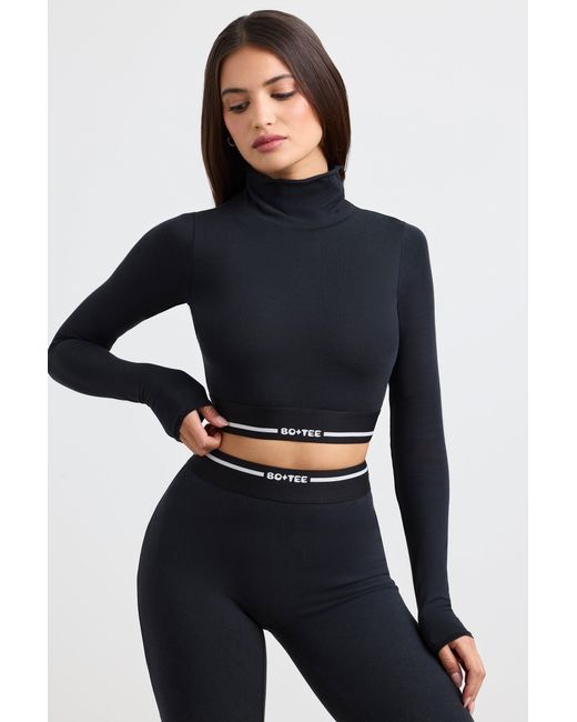 BO+TEE Black Backless Turtleneck Long-Sleeve Crop Top