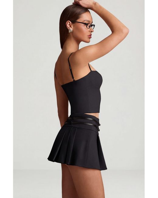 Oh Polly Black Belted Low-Rise Pleated Mini Skirt
