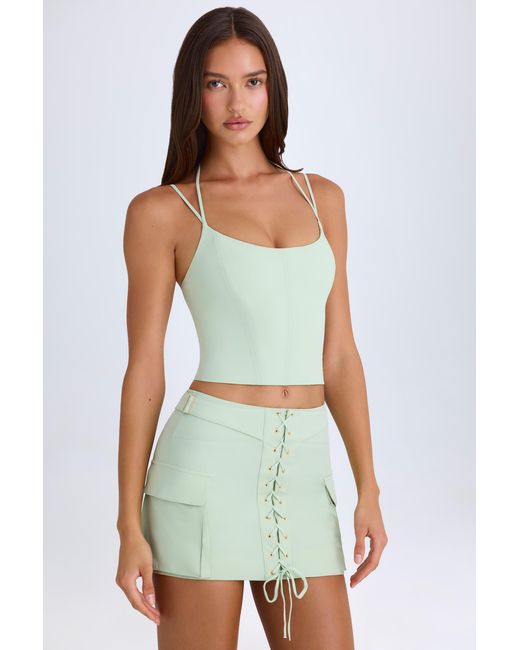 Oh Polly Green Strappy Halterneck Corset Top