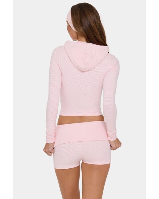 BO+TEE Pink Ribbed Jersey Cropped Hoodie