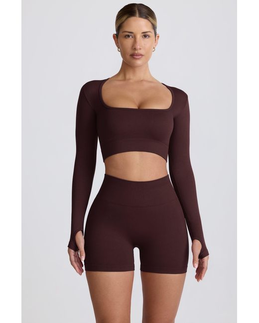 BO+TEE Brown Super Sculpt Seamless Long-Sleeve Crop Top