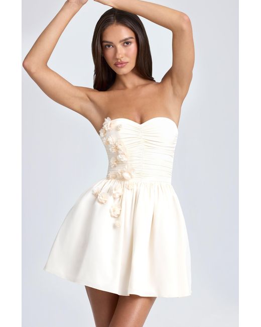 Oh Polly White Bandeau Floral-Appliqué Corset Mini Dress
