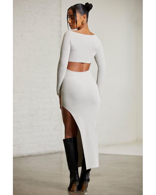 Oh Polly Gray Long Sleeve Cut Out Maxi Dress