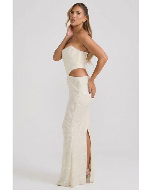 Oh Polly White Embellished Cut-Out Draped Corset Gown