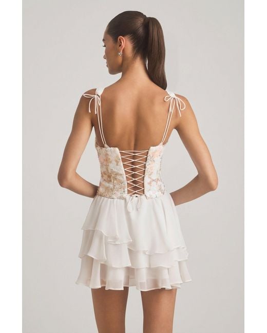 Oh Polly White Embellished Ruffled Corset Mini Dress