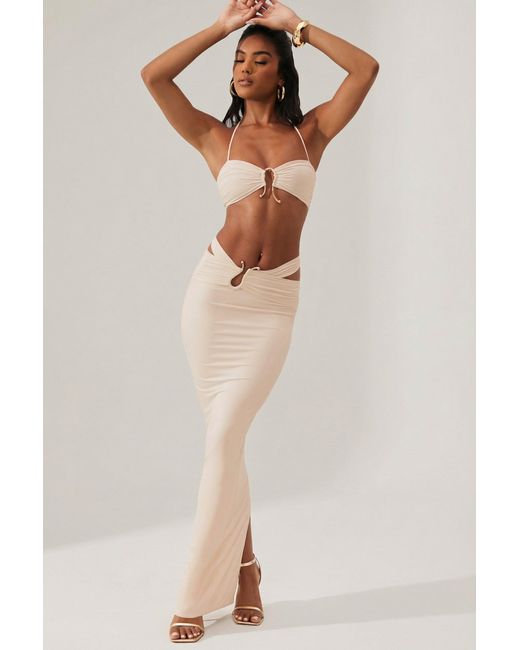 Oh Polly White Ruched Waist Hardware Detail Maxi Skirt