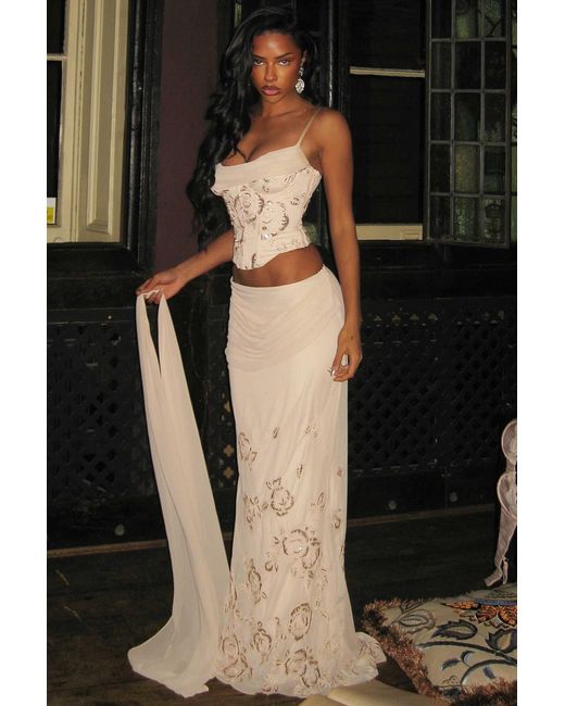 Women's Metallic Embellished Draped Mid-Rise Maxi Skirt