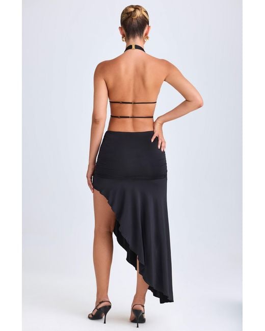 Oh Polly Black Asymmetric Cut-Out Halterneck Midaxi Dress