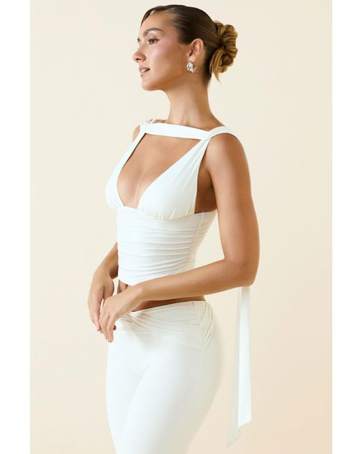 Oh Polly White Plunge-Neck Draped Top