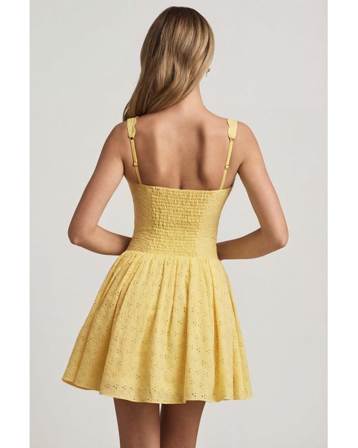 Oh Polly Yellow Broderie Anglaise Bow-Detail A-Line Mini Dress
