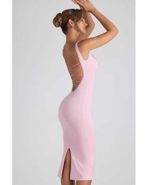 Oh Polly Pink Modal Lace-Trim Midaxi Dress