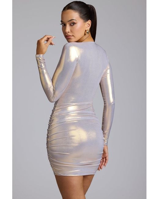 Oh Polly Long Sleeve Metallic Jersey Mini Dress