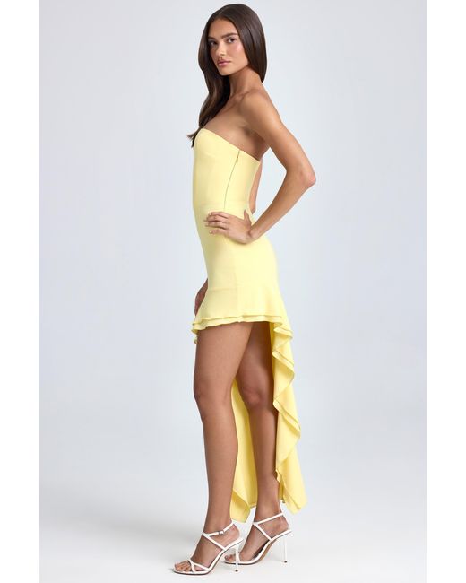 Oh Polly Yellow Bandeau Cut-Out Ruffle-Trim Maxi Dress