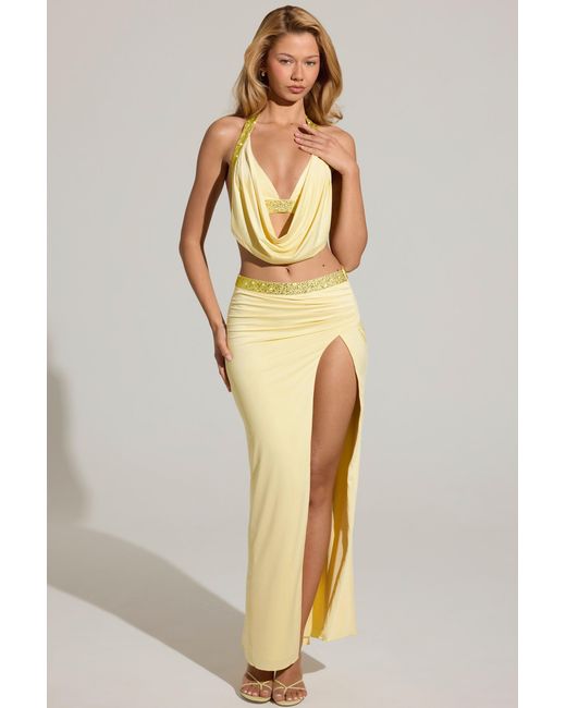 Oh Polly Yellow Embellished Low-Rise Maxi Skirt