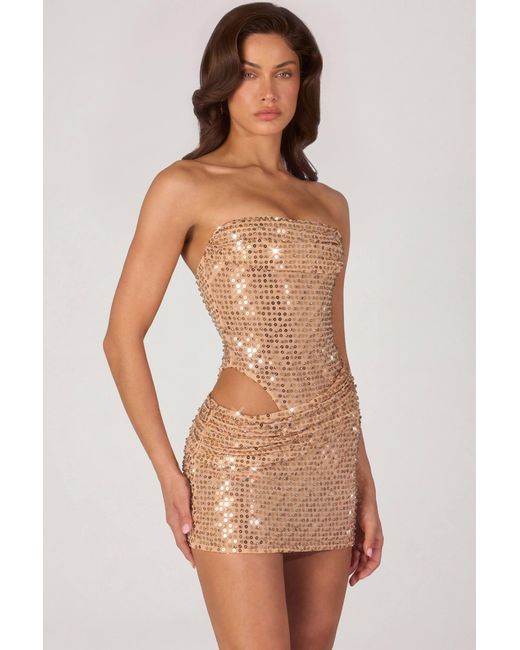 Oh Polly Metallic Embellished Cut-Out Mini Dress