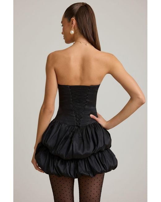 Oh Polly Black Satin Bubble Hem Corset Mini Dress