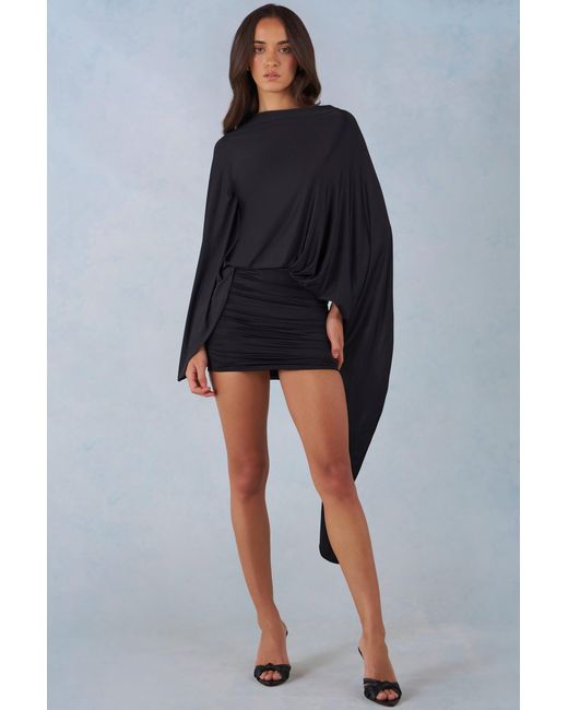 Oh Polly Black Draped Cape Mini Dress