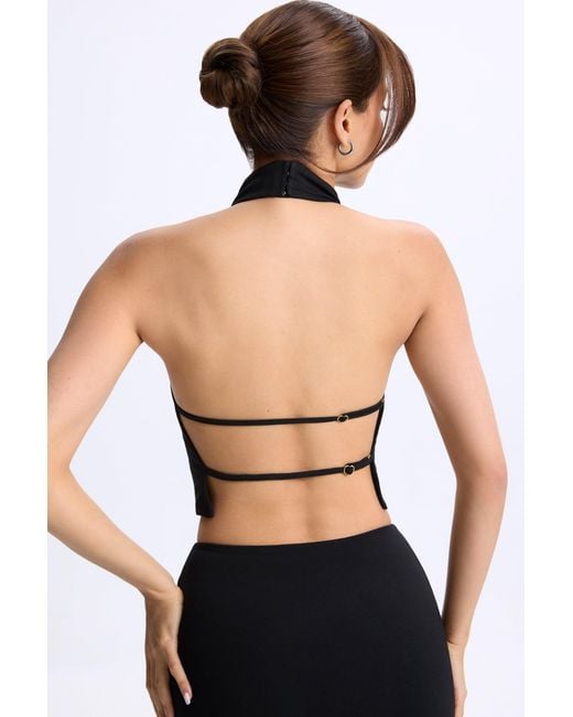 Oh Polly Black Modal Cowl-Neck Open-Back Top