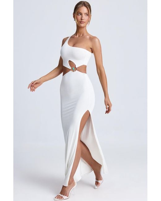 Oh Polly White Hardware Detail One-Shoulder Maxi Dress
