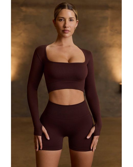 BO+TEE Brown Super Sculpt Seamless Long-Sleeve Crop Top