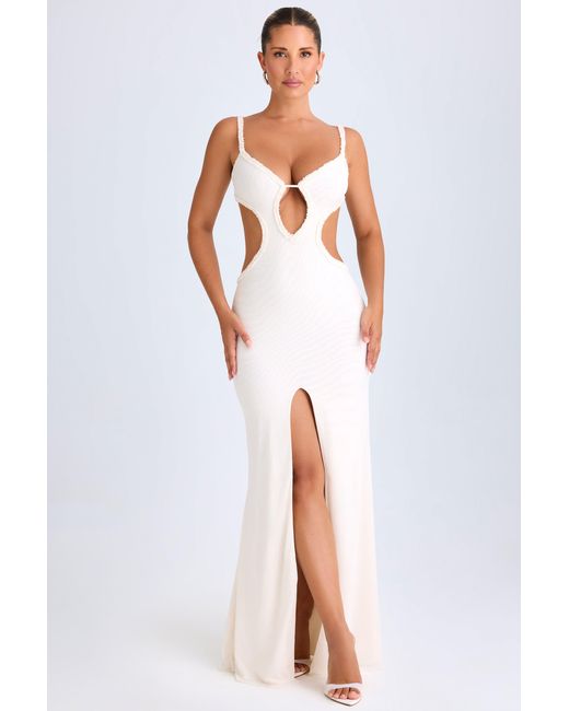 Oh Polly White Ruffle-Appliqué Cut-Out Maxi Dress