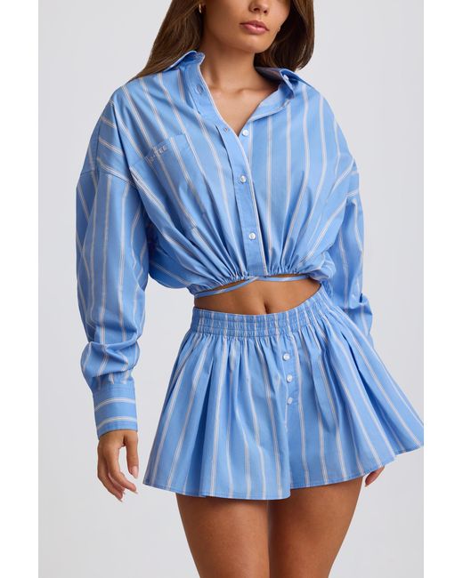 BO+TEE Blue Cotton Poplin Stripe Multiway Cropped Shirt