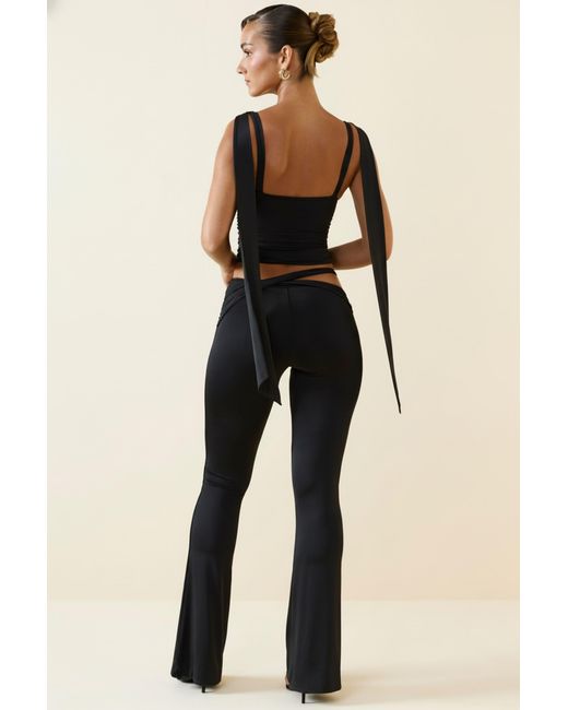 Oh Polly Black Cut-Out Mid-Rise Flared Trousers