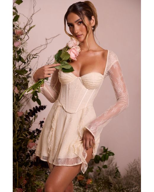 Oh Polly White Long Sleeve Lace Corset Mini Dress