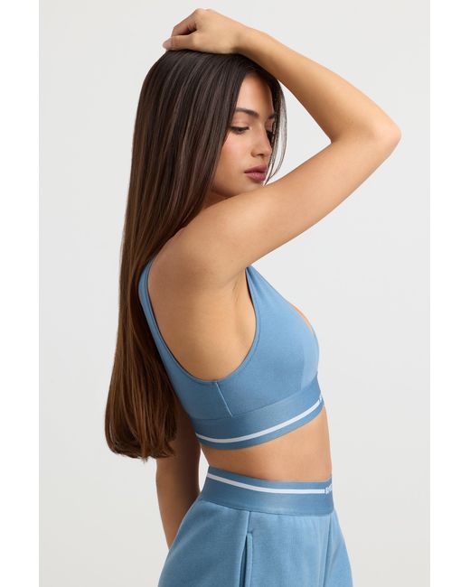 BO+TEE Blue Stretch Cotton Jersey Plunge-Neck Crop Top