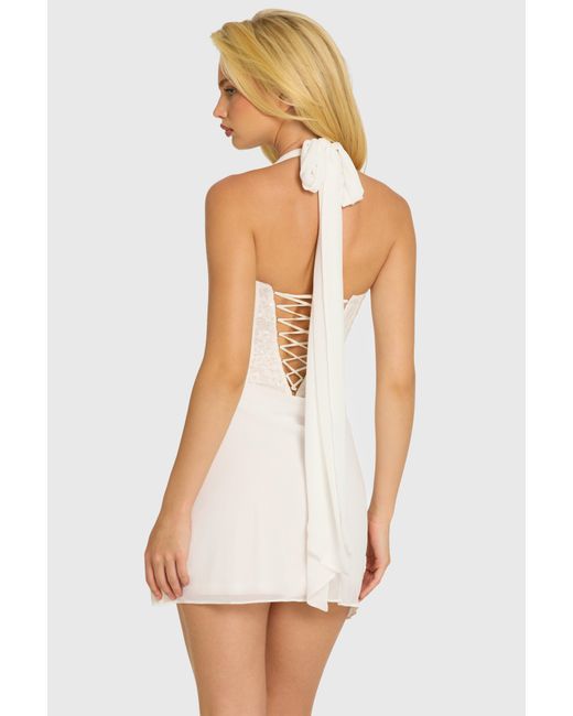 Oh Polly White Satin Scarf-Detail Mini Dress