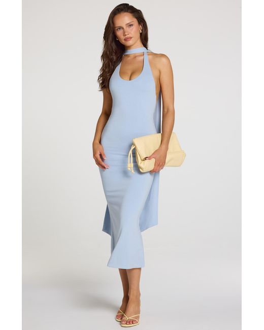 Oh Polly Blue Modal Halterneck Midaxi Dress