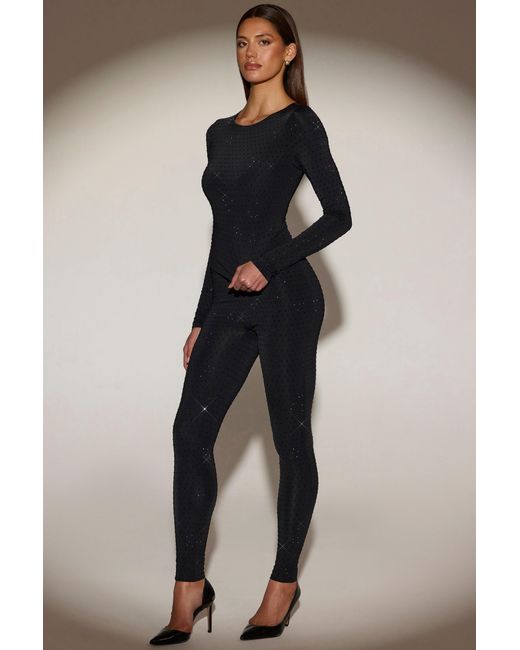 Oh Polly Black Embellished Jersey High-Waisted Leggings