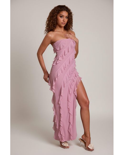 Oh Polly Pink Bandeau Ruffle Detail Maxi Dress