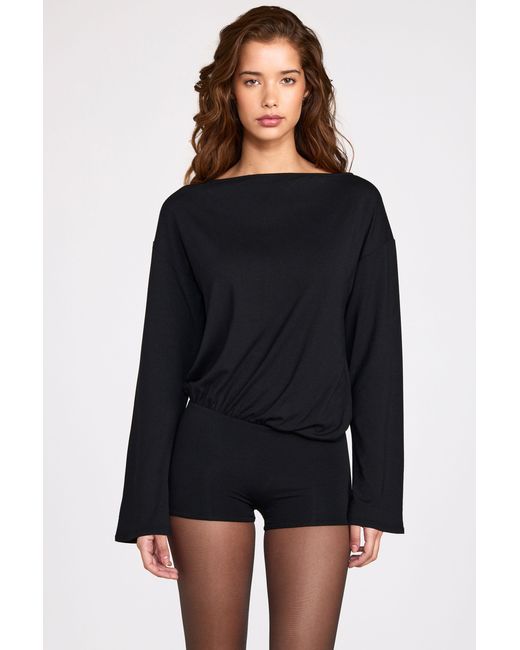 Oh Polly Black Modal Long-Sleeve Backless Romper
