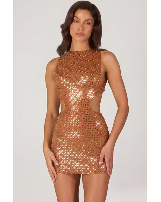 Oh Polly Multicolor Embellished High-Neck Mini Dress