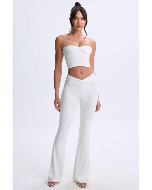 Oh Polly White Modal Twist-Front Flared Trousers