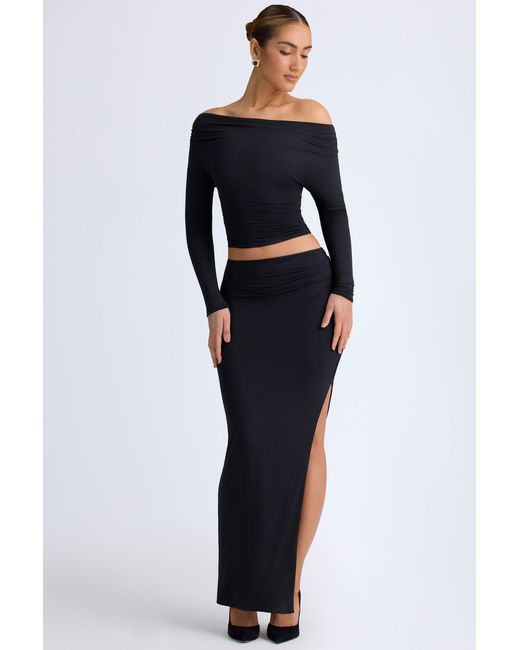 Oh Polly Black Modal Low-Rise Maxi Skirt