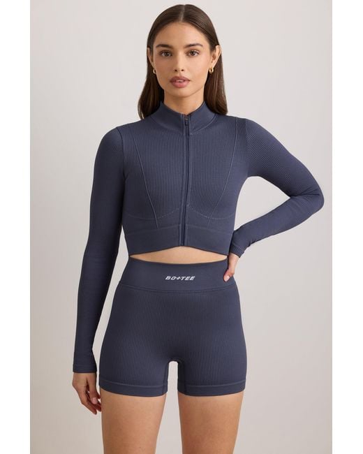 BO+TEE Blue Flexirib Zip-Up Cropped Jacket