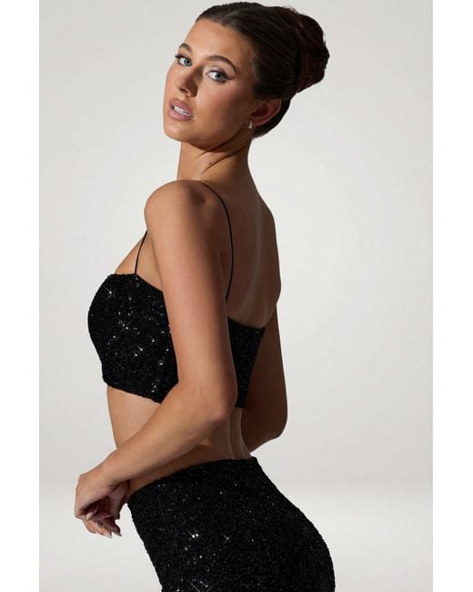 Oh Polly Black Embellished Cut-Out Crop Top