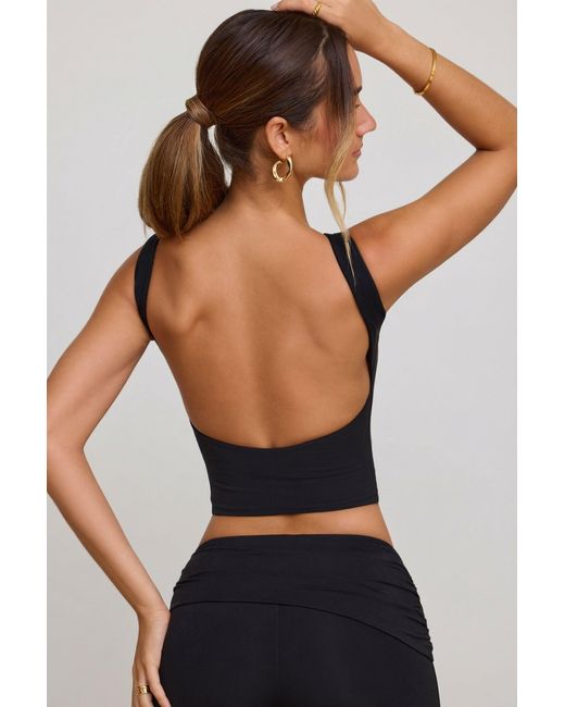 Oh Polly Black High Neck Open Back Crop Top