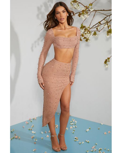Oh Polly Natural Embellished Maxi Skirt